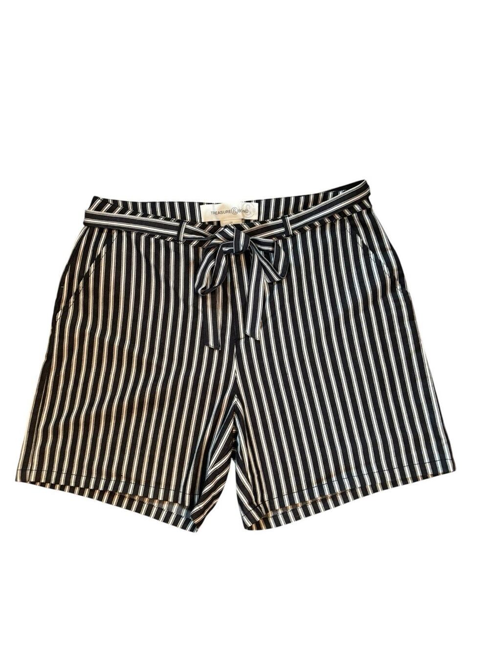Treasure & Bond Striped Woven Paperbag Shorts Womens Size 14 Black White
